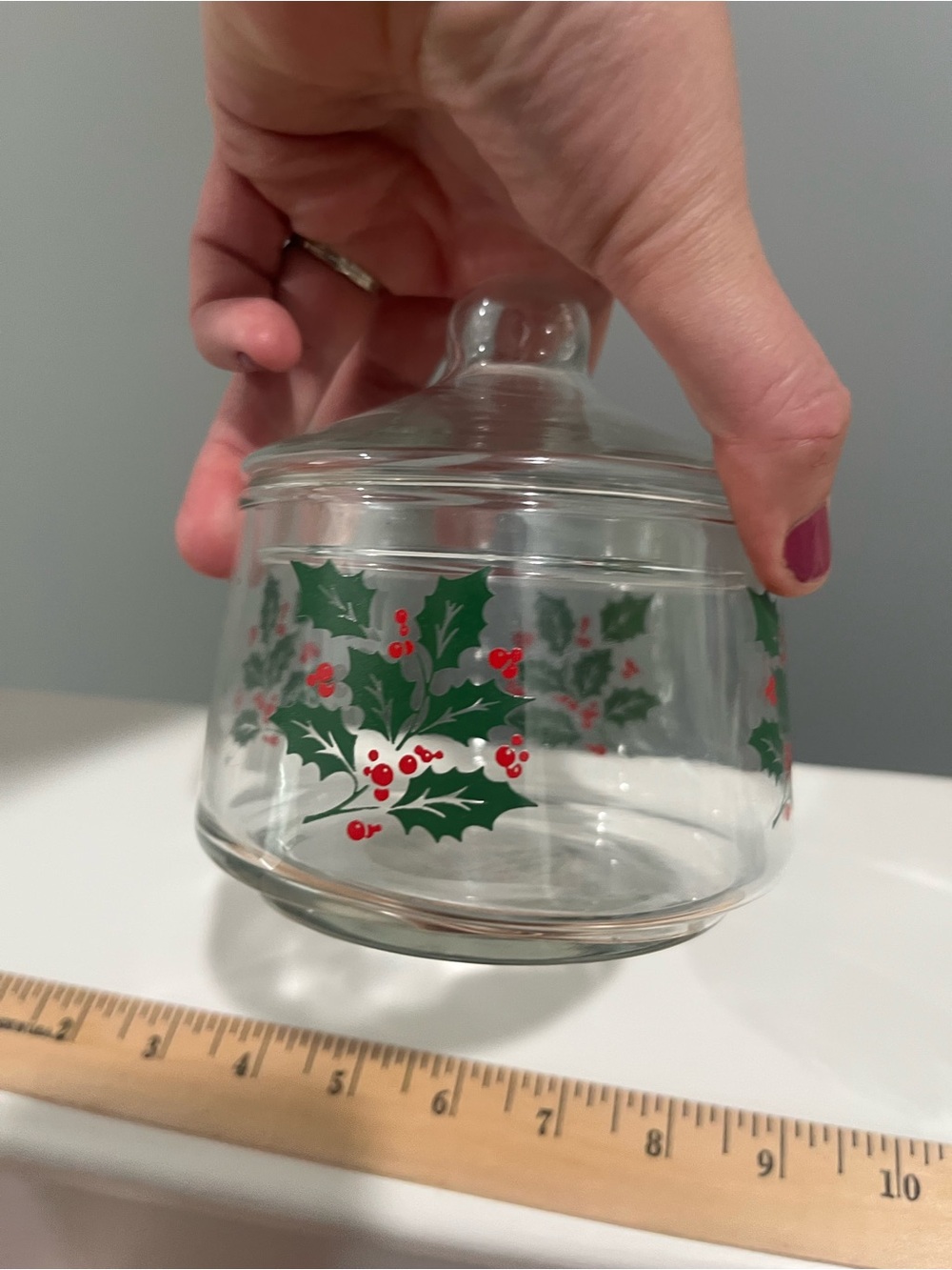 Vintage Indiana Glass Holly & Berries Apothecary Style Holiday Snack Jar & Lid - Picture 9 of 16